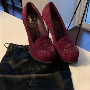 YSL Tribtoo Penny burgundy platform loafer